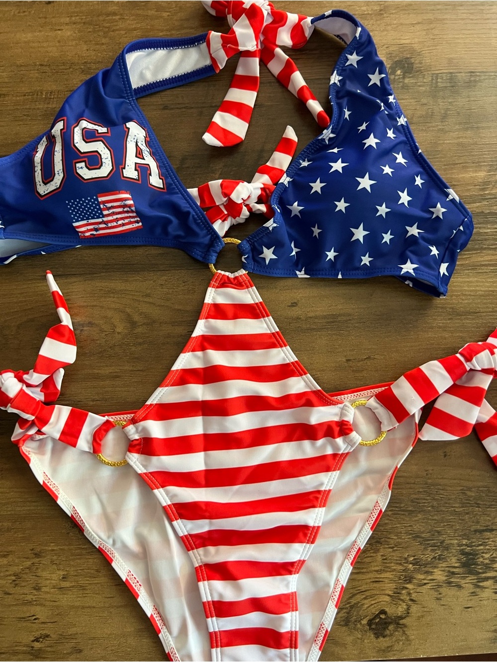 American Flag Print Halter Side Tie Monokini - Picture 2 of 8